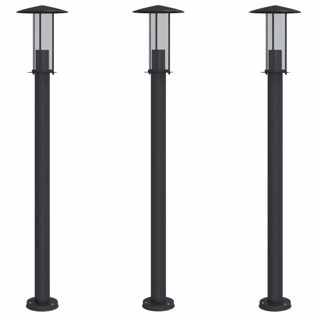 Lampade da Terra per Esterni 3 pz Nere 100 cm in Acciaio Inox