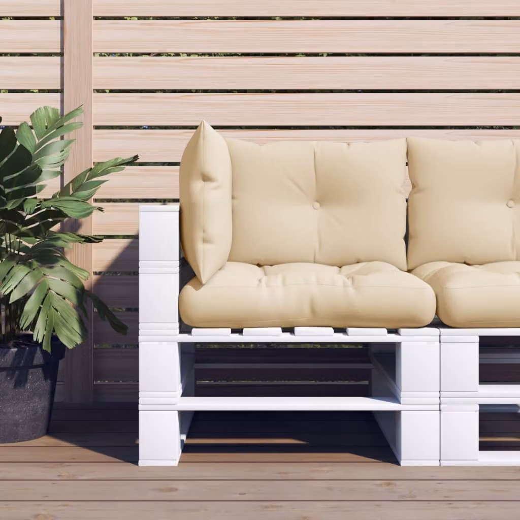 Set di 3 cuscini per pallet vidaXL in poliestere beige, impermeabili e resistenti ai raggi UV, forma rettangolare L: 61,5 cm x P: 60 cm x H: 61,5 cm