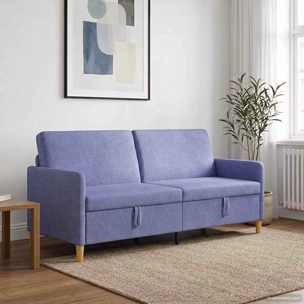 Divano moderno vidaXL con contenitore a sollevamento, rivestimento in tessuto blu, L 192 x P 78 x H 87 cm