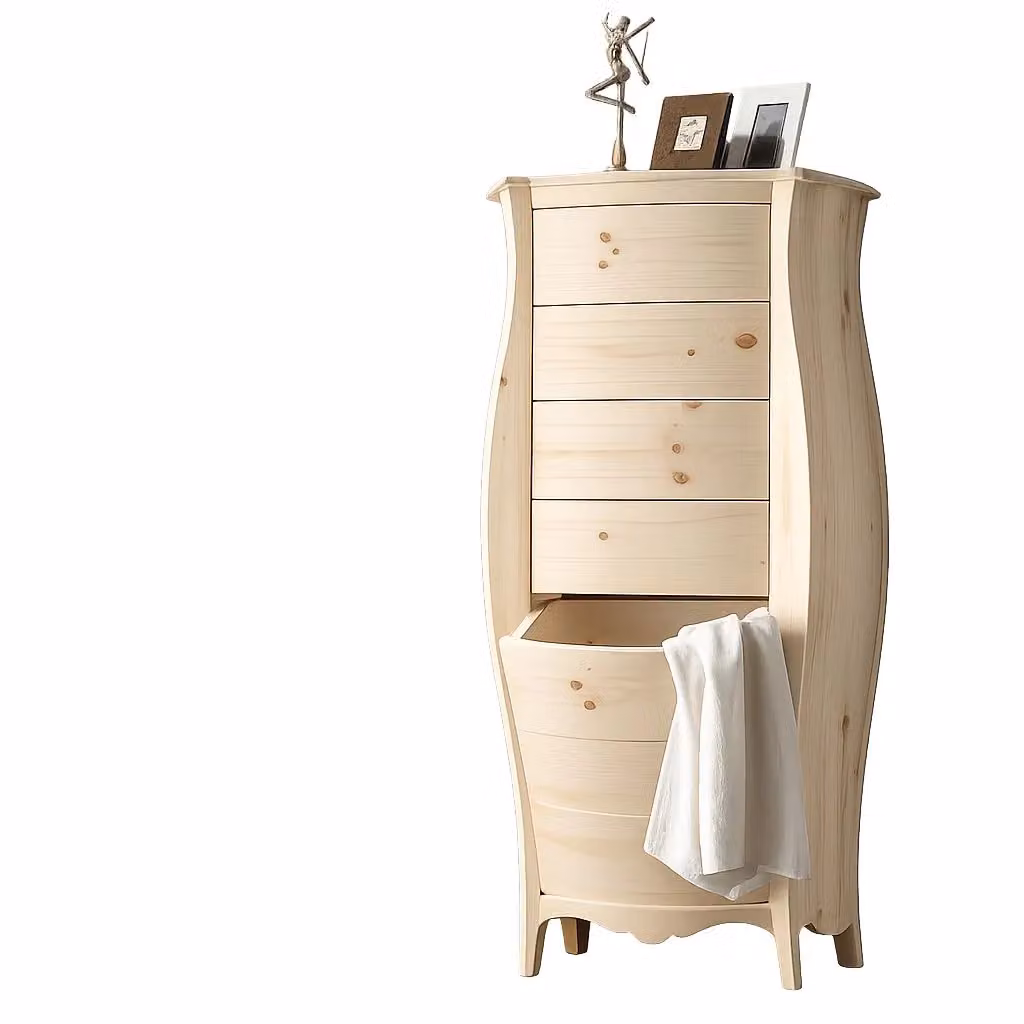 Cassettiera bombata in legno grezzo bianco con 4 cassetti e ribalta Mobili 2G L: 73 cm, P: 37 cm, H: 141 cm – 3