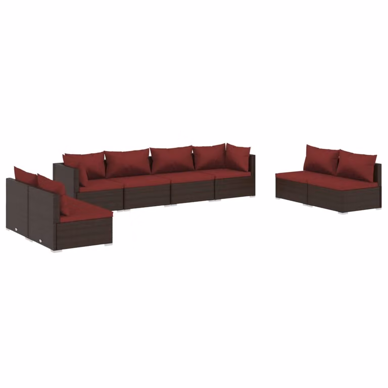 Set Divani da Giardino 8 pz con Cuscini in Polyrattan Marrone