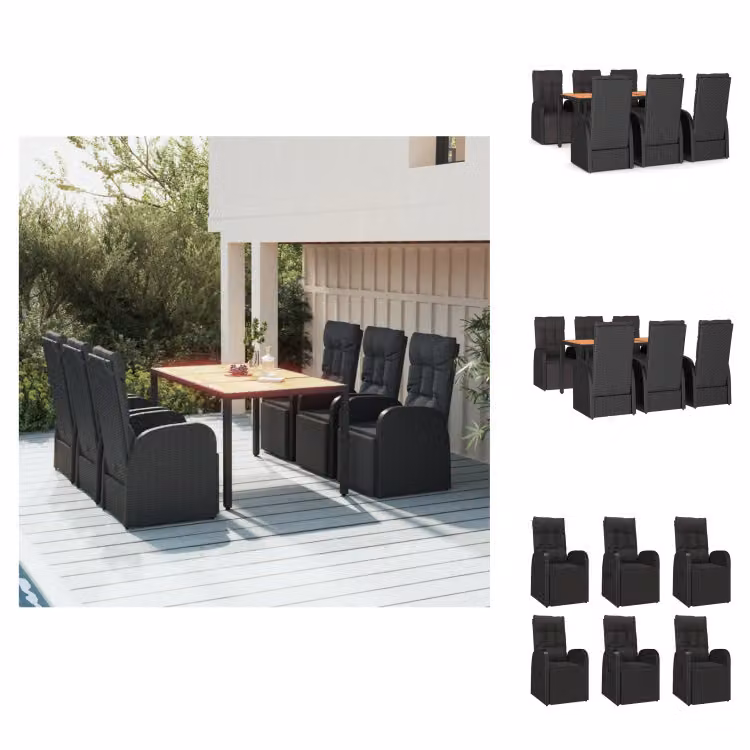 vidaXL set da pranzo da giardino 7 pezzi in poly rattan nero e legno massiccio di acacia - Set di mobili da giardino