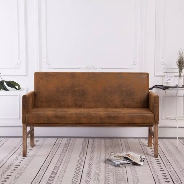 Panca con Braccioli-Sgabello-Divano 140 cm Marrone in Similpelle Scamosciata
