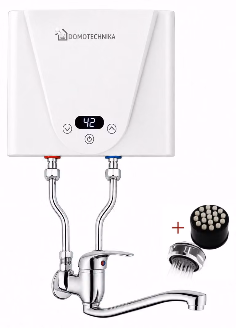 Domotechnika | Mini scaldacqua elettrico - 3,5 kW - 21x15x5 cm - Rubinetteria senza pressione - Bocca di erogazione da 20 cm e 30 cm