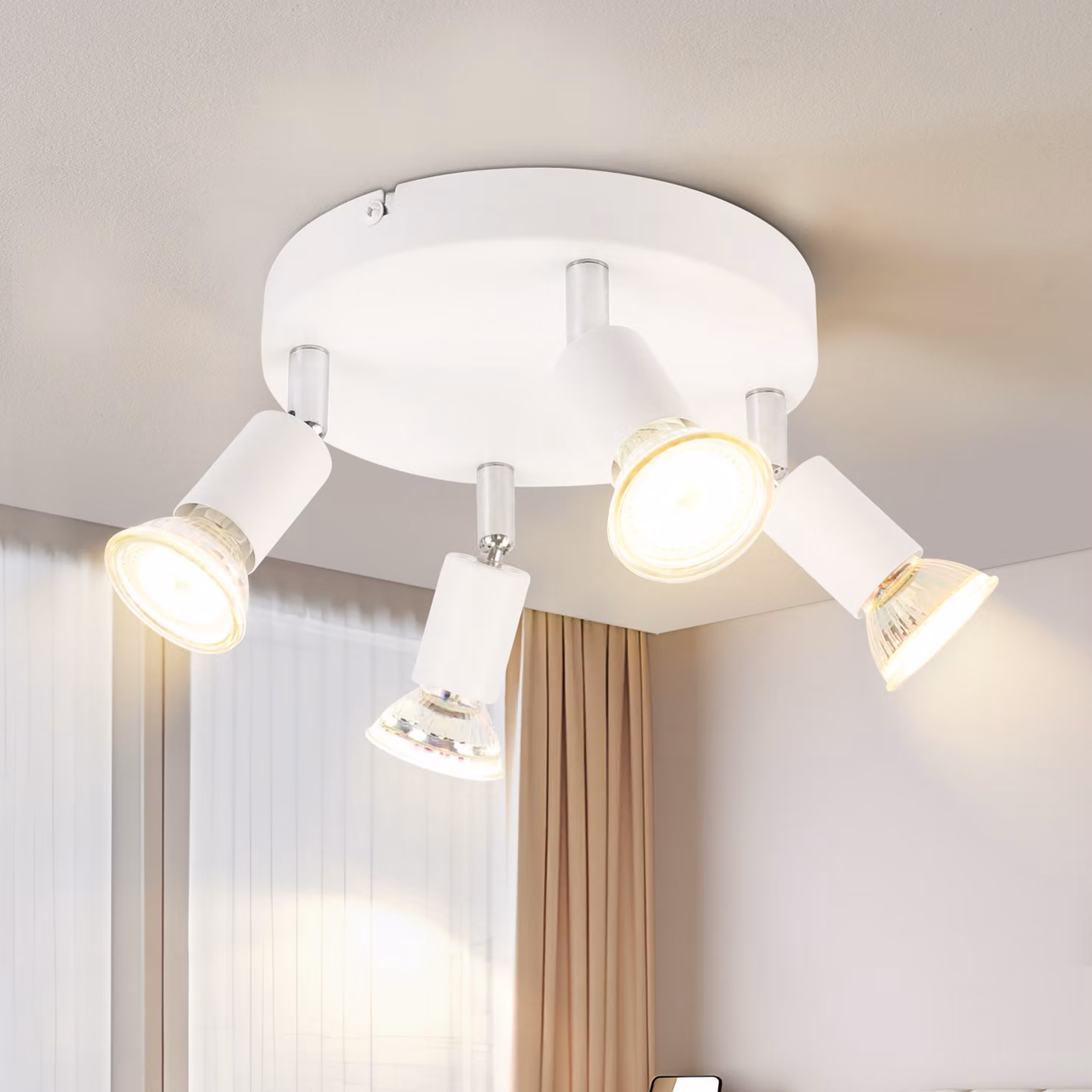 ZMH LED faretto da soffitto 4 fiamme bianco lampada da soffitto GU10 faretto da soffitto moderno orientabile 330° lampada da soggiorno metallo per camera da letto cucina corridoio sala da pranzo