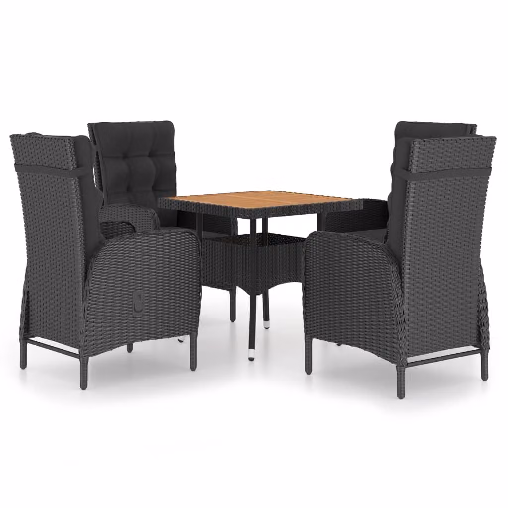 Set Mobili da Pranzo per Giardino 5 pz Polyrattan e Acacia Nero