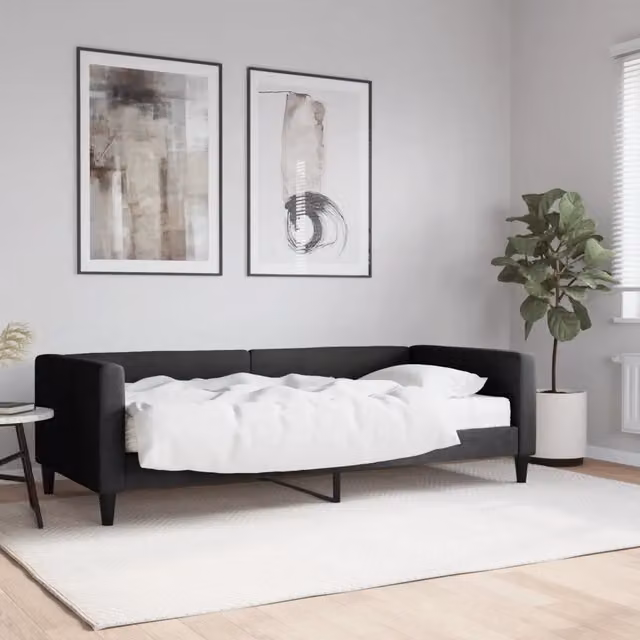 Divano Letto Moderno vidaXL con Materasso Nero in Tessuto L: 200 cm, P: 90 cm
