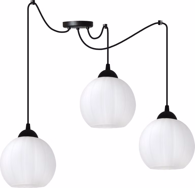 Costa Lampada a sospensione Spider nera – Lampada a sospensione a 3 luci con sfere bianche E27