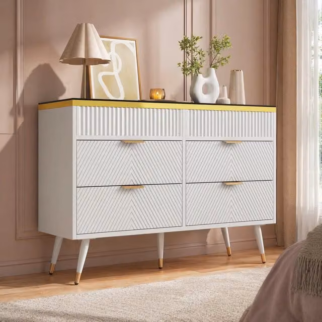 Cassettiera MIVRAY con 6 cassetti e divisori rimovibili in vetro marrone e pannello bianco L/P/H: 120 x 40 x 76 cm