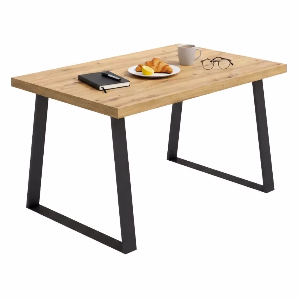 Tavolo da pranzo rettangolare DMORA in legno color rovere, ideale per cucina o ufficio, L: 140 cm, P: 90 cm, H: 75 cm – 2
