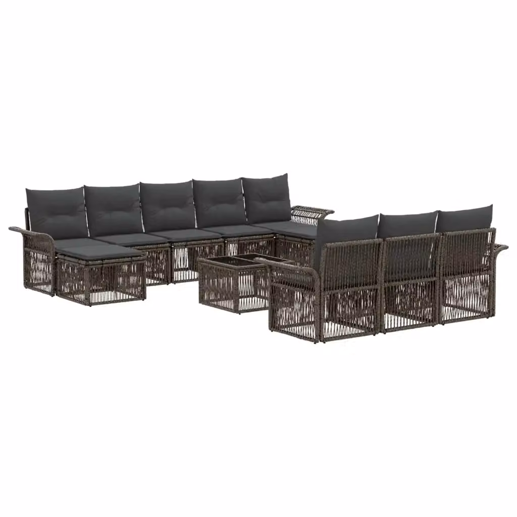 Set Divano da Giardino vidaXL a forma a U in Polyrattan Grigio con Cuscini e Tavolino – 2