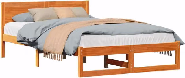 Letto matrimoniale | Letto per adulti | Struttura del letto Marrone cerato 140 x 190 cm Pino massello