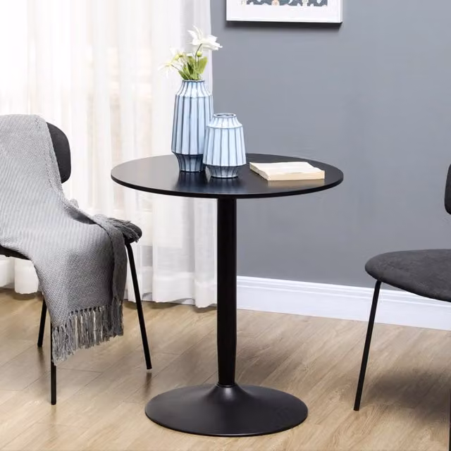 Tavolo da pranzo rotondo ULEVR ?70x75 cm in MDF e acciaio, nero, per cucina e soggiorno