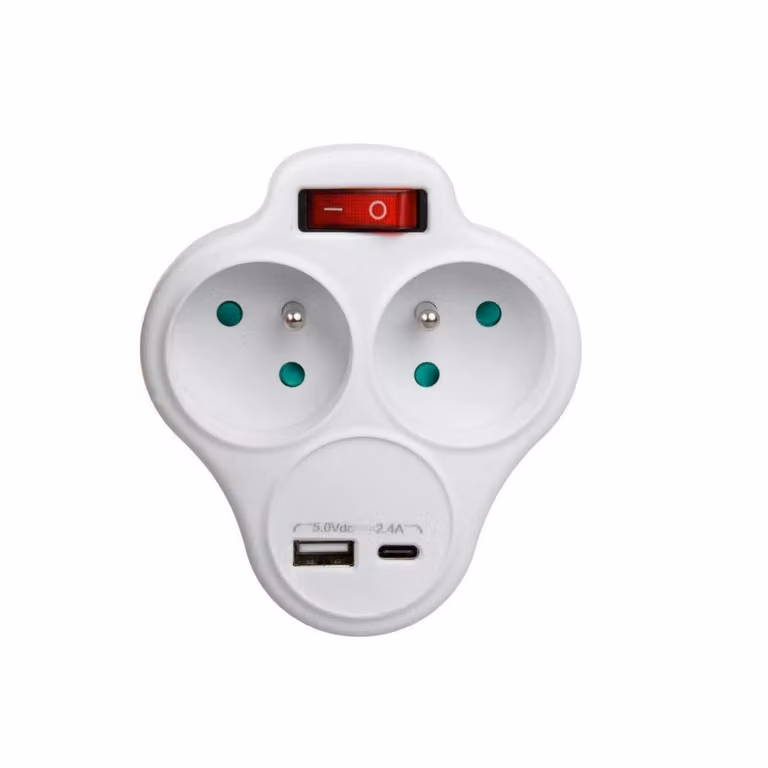 MCE336 Presa di corrente EMaclean, distributore con 2 prese e USB A/C 2,4A, tipo E, 2x16A