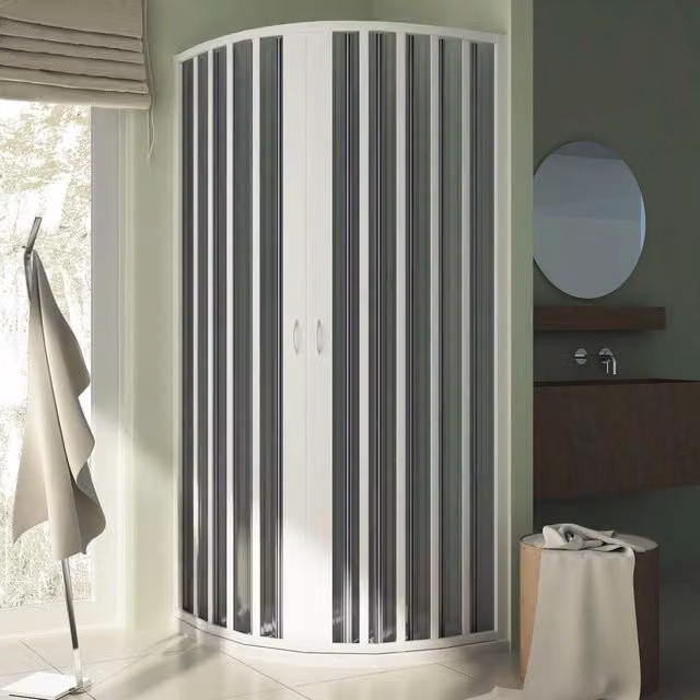 Box Doccia Semicircolare Sharp Centrale FORTE in PVC Bianco L/P: 75 x 75 cm, H: 185 cm, Raggio: 55 cm