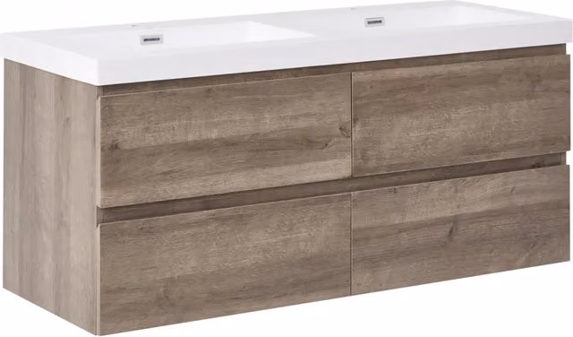 Mobile bagno a parete con doppio lavabo Fronte MDF 4 cassetti 120 x 46 cm tortora design elegante