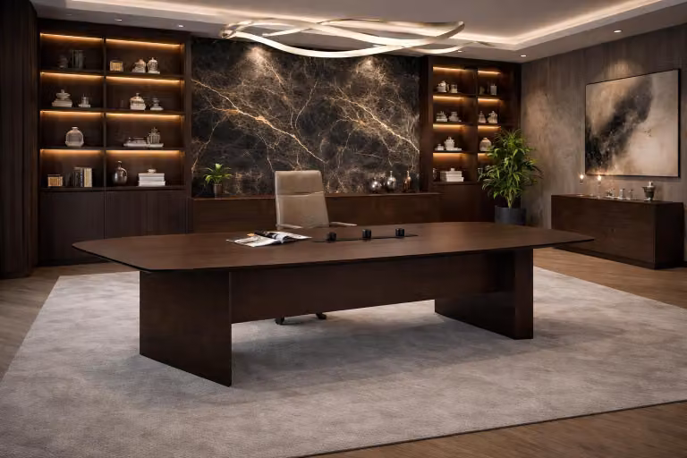 Scrivania direzionale in legno scuro, moderna, di alta qualità ed elegante