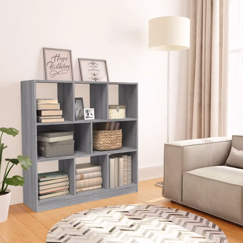 Libreria vidaXL Grigio Sonoma in Legno Multistrato e MDF, L: 97,5 cm, P: 29,5 cm, H: 100 cm