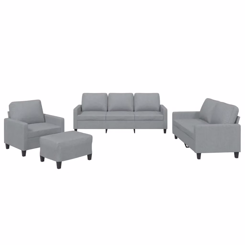 vidaXL Set di Divani Moderno 4 Pezzi in Tessuto Grigio con Cuscini e Ottoman – 2