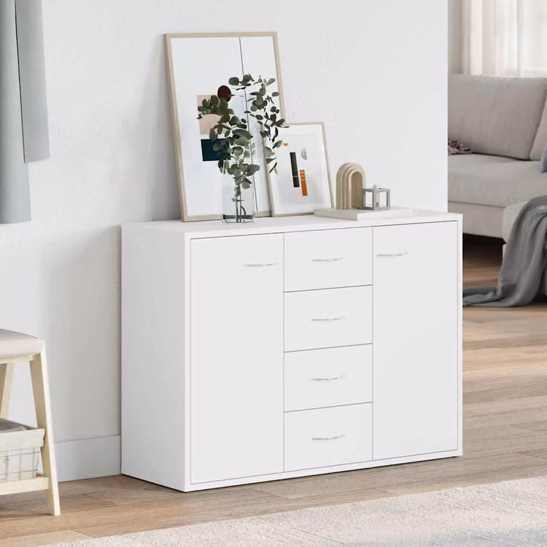 Credenza bianca vidaXL in legno multistrato e MDF per soggiorno o camera da letto L 88 cm x P 30 cm x H 65 cm