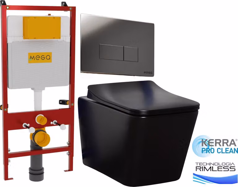 Domotechnika | Set completo per wc sospeso - 110X54X16 Cm - Nero opaco - Senza bordo, facile da pulire, Slim Close