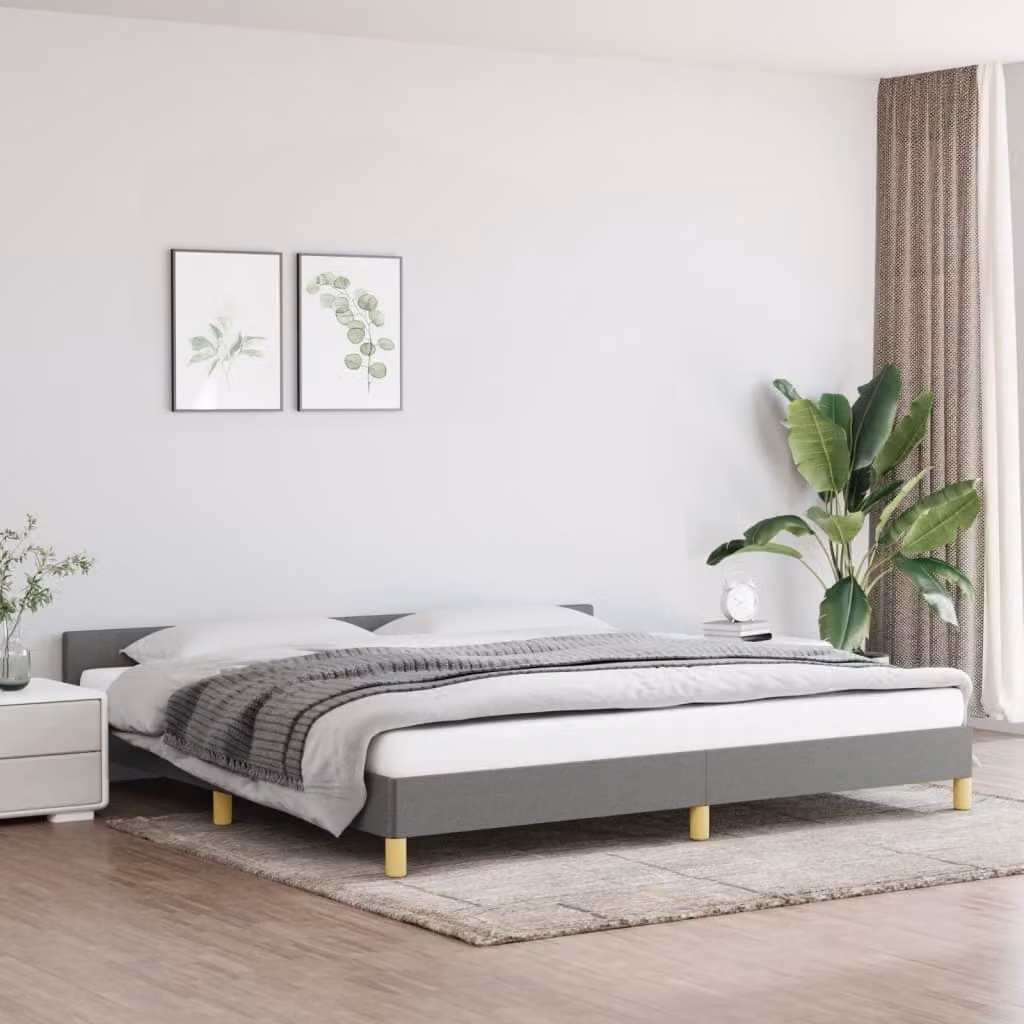 The Living Store Struttura letto con testiera in tessuto grigio scuro 200x200 cm