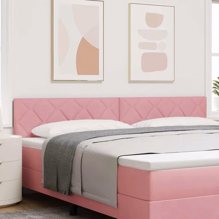 Testiera per letto vidaXL in velluto rosa con illuminazione LED RGB e porta di ricarica USB, larghezza: 200 cm