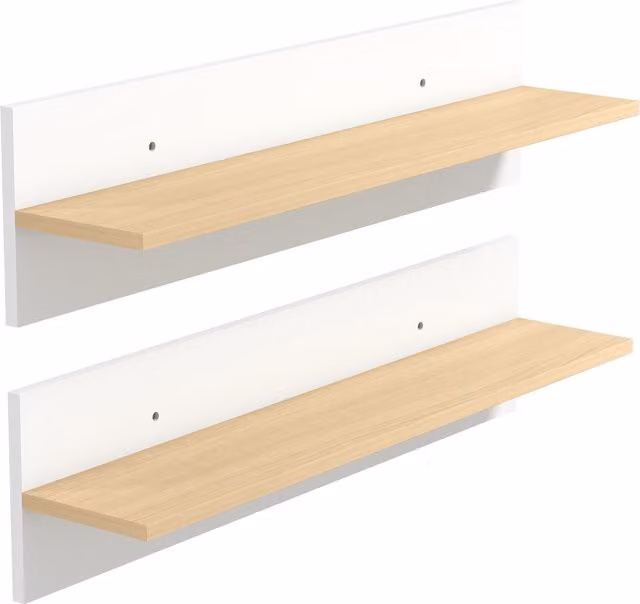 Set di 2 mensole da parete HOMCOM in legno, Bianco e color Legno, L 80 x P 16,5 x H 20 cm