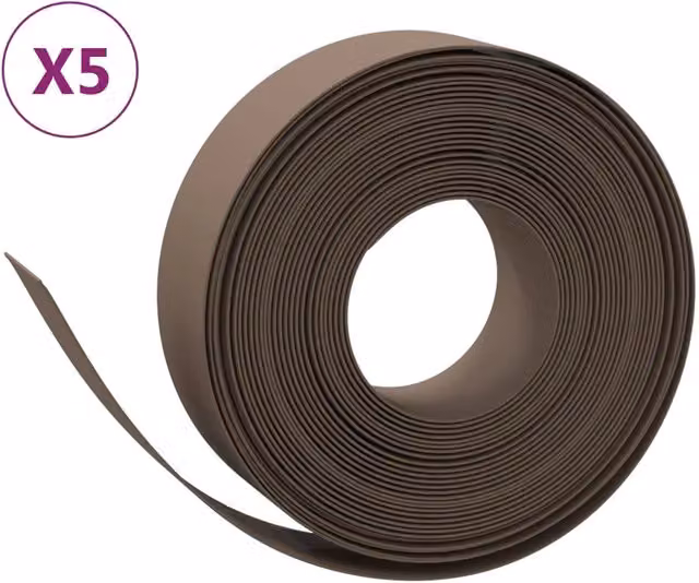 Set di 5 bordure da giardino marroni in polietilene DESIGN IN, Lunghezza totale: 50 m, Altezza: 15 cm