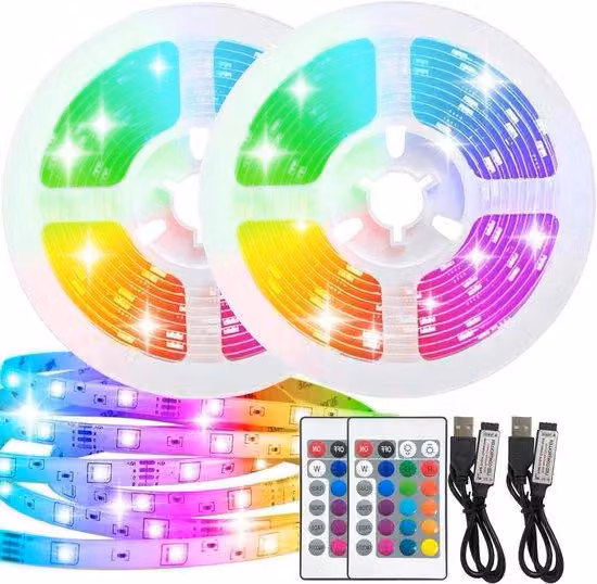 2 strisce LED da 2 metri con telecomando RGB 5050 USB - Cambio colore per feste, camera da letto, TV e decorazioni in cucina