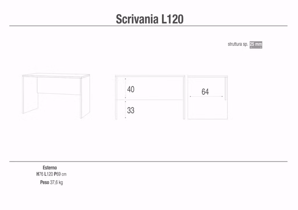 Scrivania moderna SARMOG in legno marrone L: 120 cm, P: 69 cm, H: 76 cm – 2