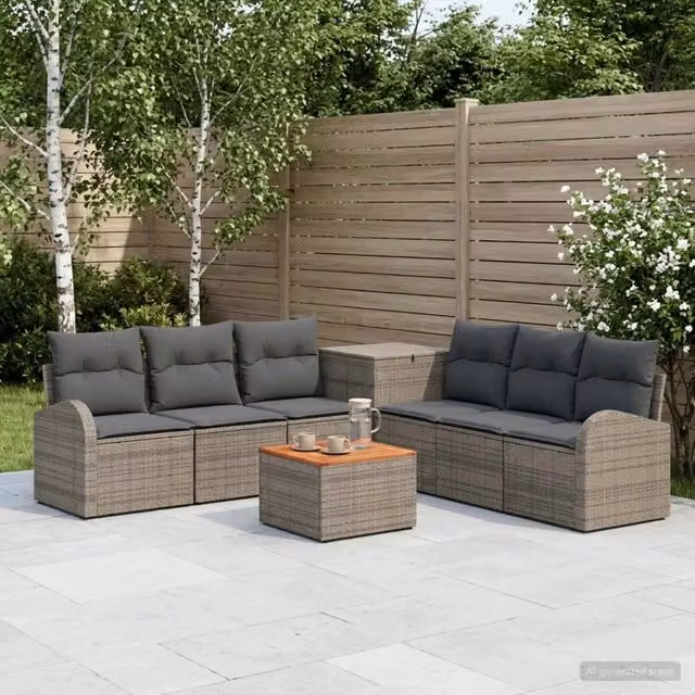 Set di divani da giardino a forma di U vidaXL in polyrattan con tavolino da caffè e cuscini, Grigio e Antracite