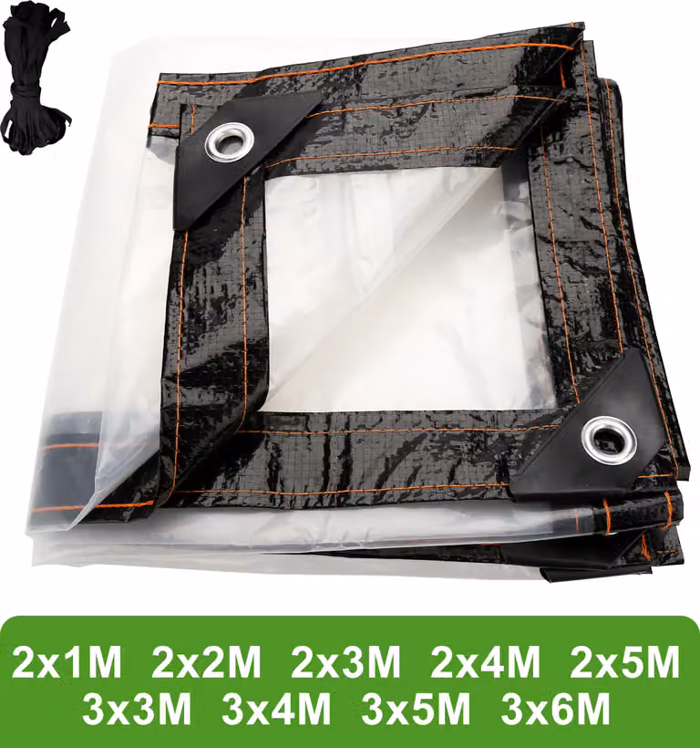 Jayseuw Telone trasparente impermeabile in PVC con occhielli, telone resistente alle intemperie tettoie resistenti Pieghevole, 3 × 6M Telone parapioggia per mobili da giardino Piante Serra