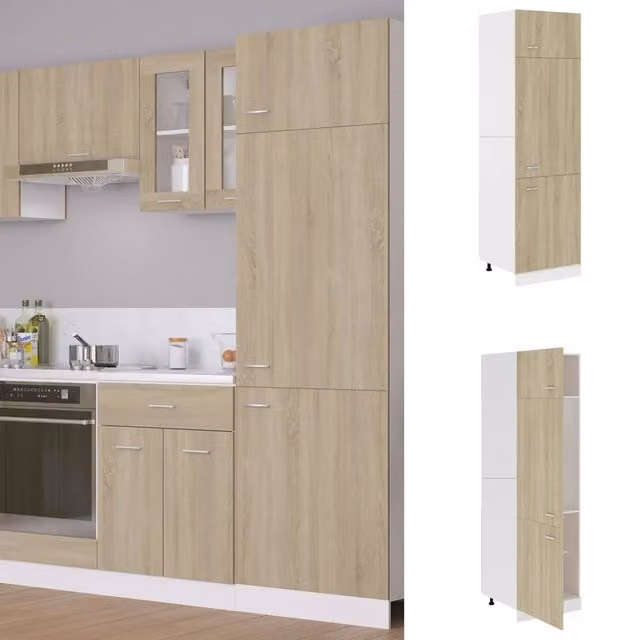Mobile per frigo vidaXL in legno rovere marrone con ante a battente per cucina L/P/H: 60 x 57 x 207 cm – 1