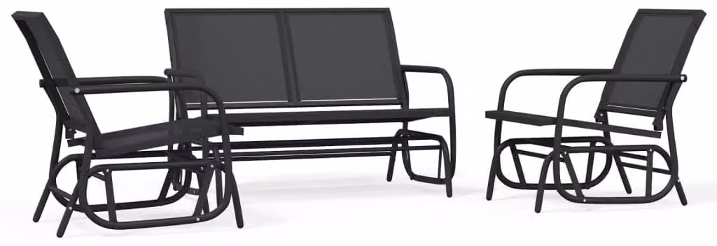 Set Mobili a Dondolo Giardino 3 pz Nero Textilene e Acciaio