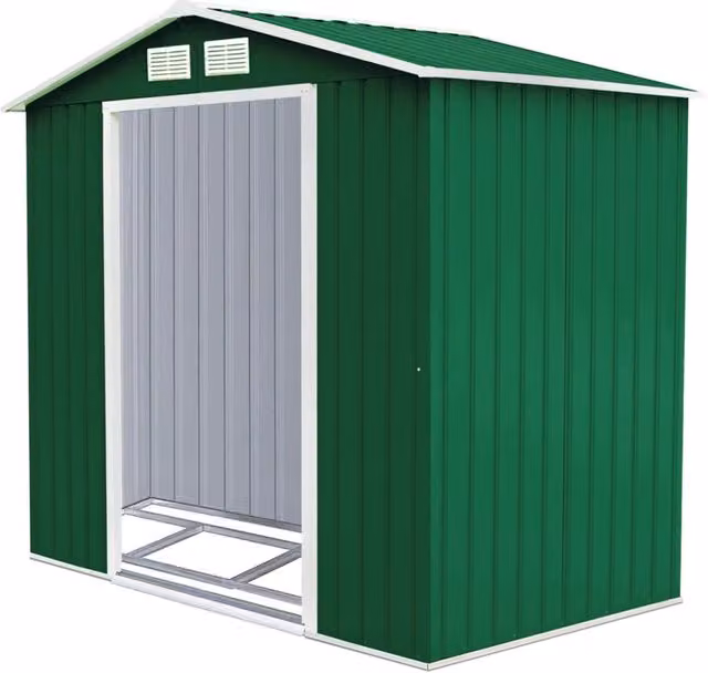 Casetta da giardino in acciaio zincato verde con finestre e porta scorrevole L: 213 cm, P: 127 cm, H: 185 cm