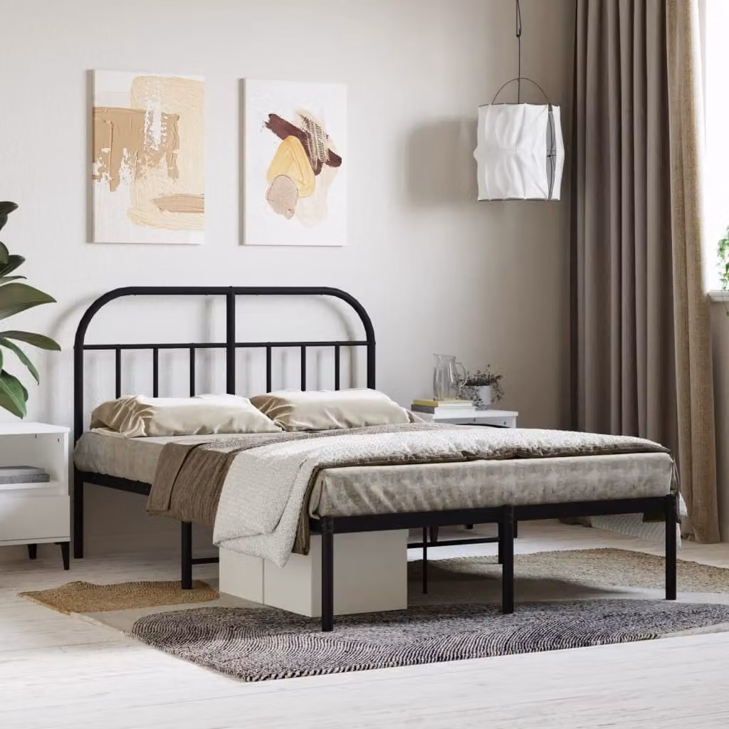 The Living Store Struttura letto con testiera in metallo nero 120x190 cm