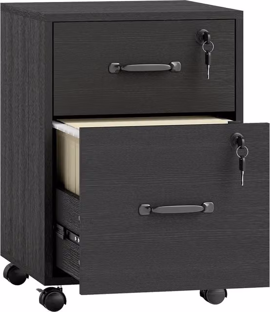 Cassettiera da ufficio mobile HOMCOM con 2 cassetti e ruote, nero opaco