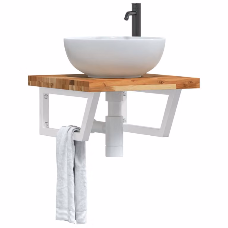 Ripiano a parete per lavabo vidaXL in legno di acacia oliato e metallo bianco e marrone