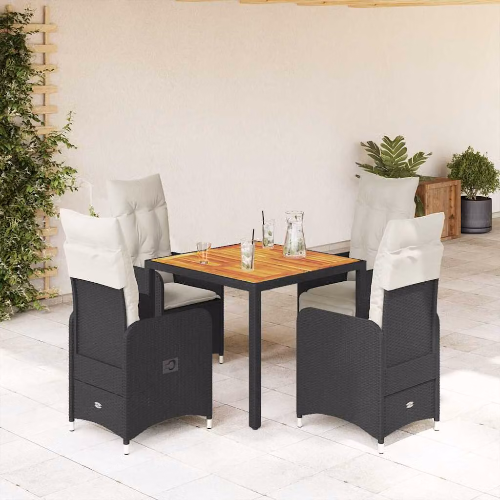 Set Bistrò da Giardino vidaXL 5 pz in Polyrattan e Legno di Acacia Nero e Bianco – 1