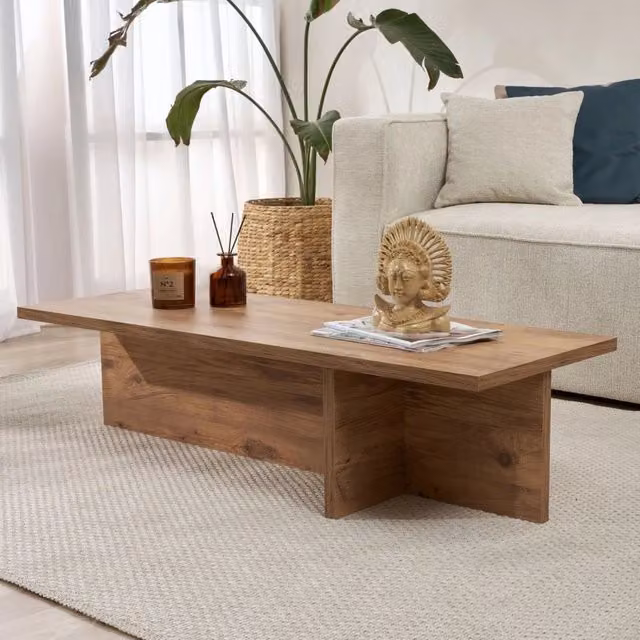 Tavolino da salotto rettangolare DMORA in legno color rovere marrone, L: 120 cm, P: 45 cm, H: 30 cm – 1