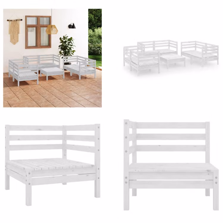 vidaXL set salotto da giardino 7 pezzi pino massiccio bianco - set salotto da giardino - set salotto da giardino - set salotto