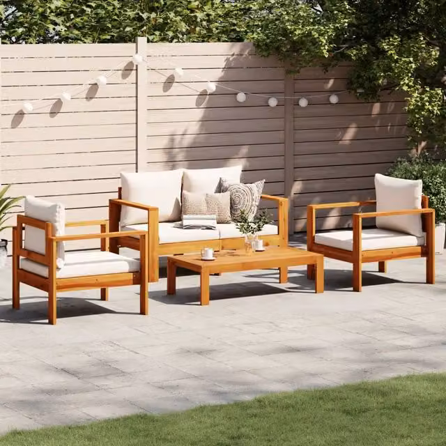 Set Divani da Giardino 4pz con Cuscini Legno Massello di Acacia 3214838