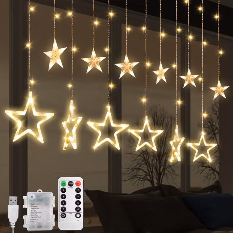 Tenda luminosa, 2,5 metri, 138 LED, 12 stelle, 8 modalità, luce bianco caldo