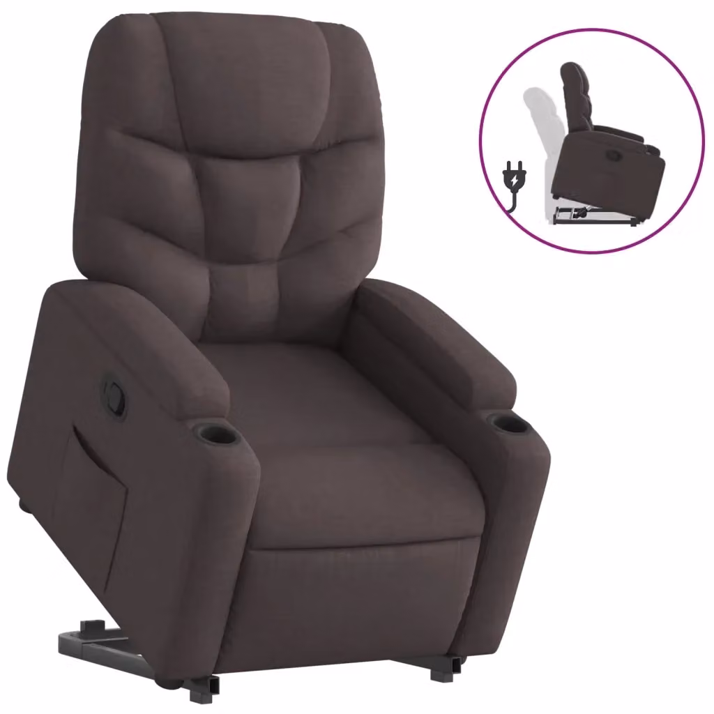 Poltrona Alzapersona Reclinabile vidaXL in Tessuto Marrone con Assistenza Elettrica per Senior – 2