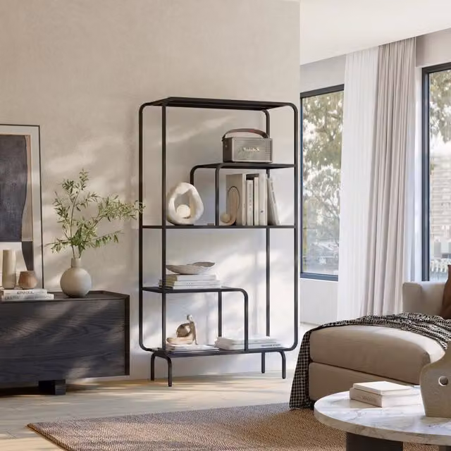 Libreria in Acciaio Færder con Scomparti Aperti 145 x 76 x 33 cm - Nero Opaco [en.casa]