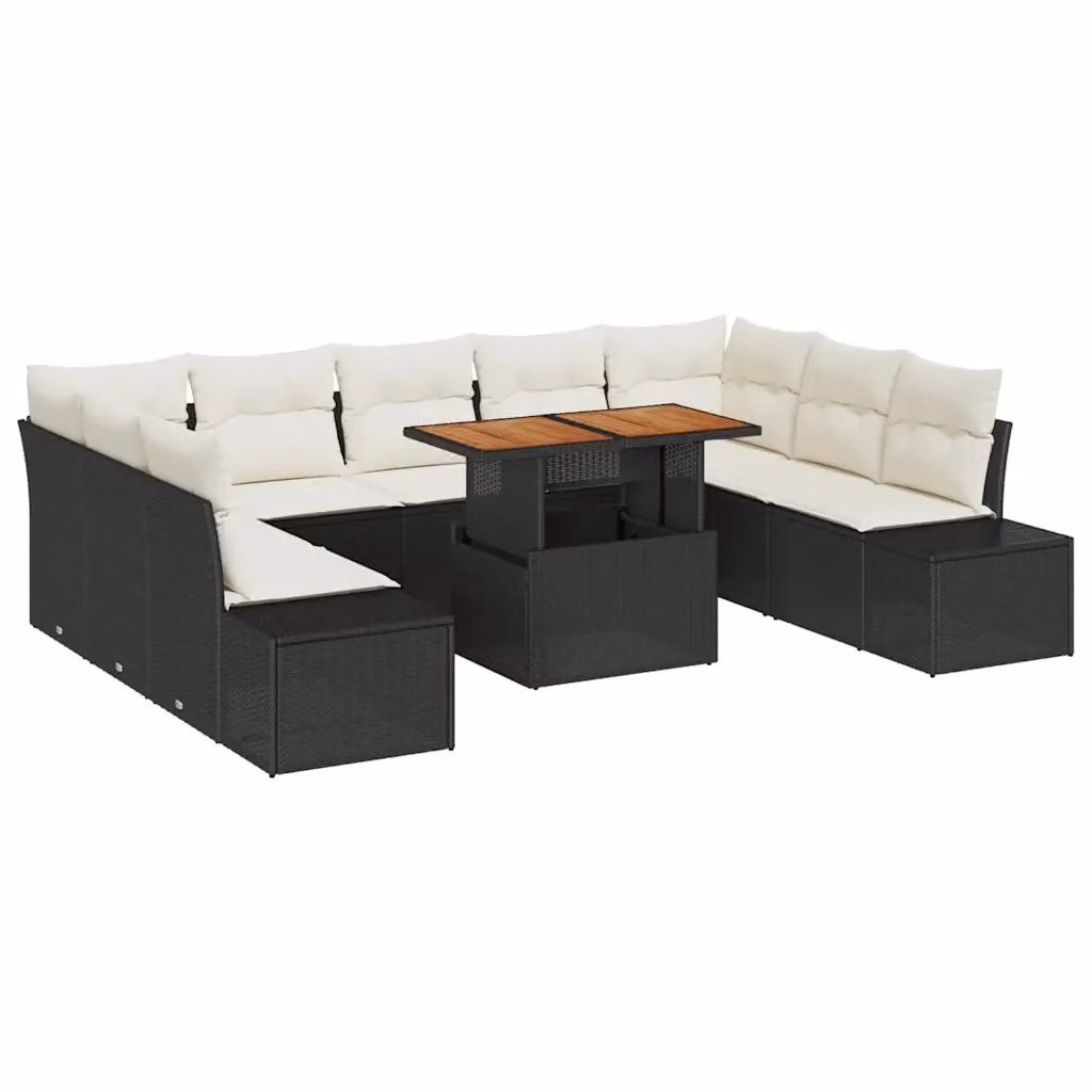 Set da pranzo da giardino moderno vidaXL in rattan e legno di acacia con cuscini nero e beige – 2