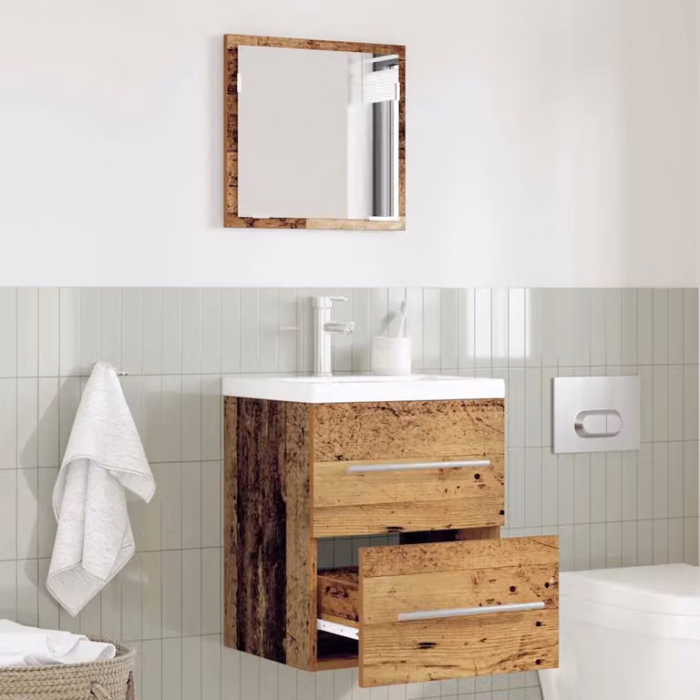 Set di mobili da bagno sospesi vidaXL in legno e metallo marrone L 41 cm, P 38,5 cm, H 48 cm