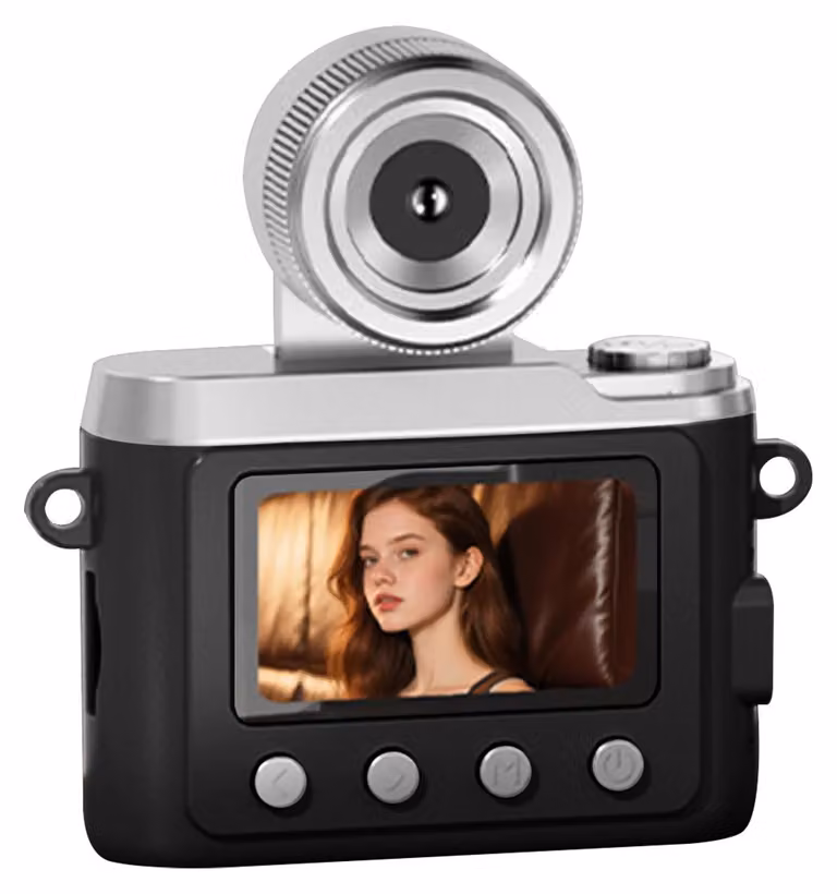 Fotocamera CCD retrò 1080p con schermo ribaltabile, mini, per bambini, stile vintage, digitale, nera