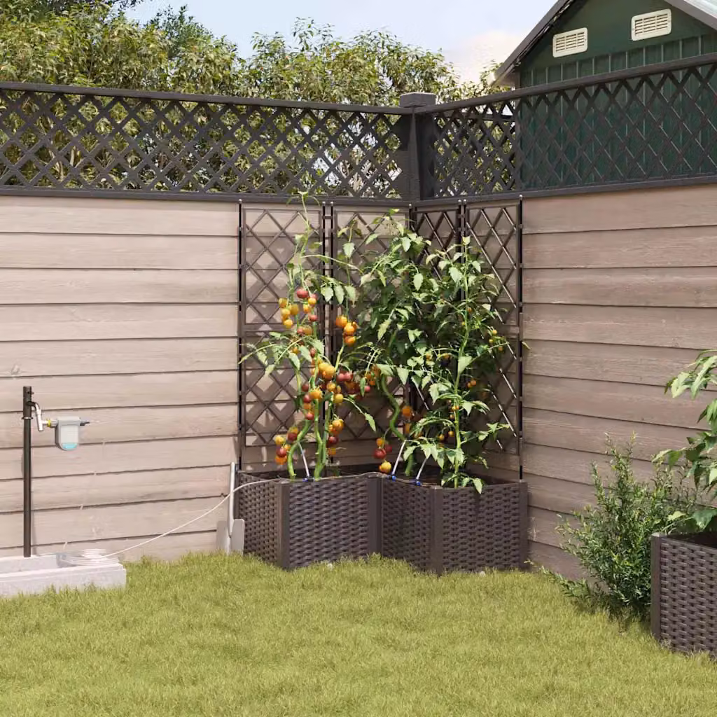 Set di 3 vasi da giardino vidaXL in plastica marrone L/P/H: 80 x 80 x 142 cm